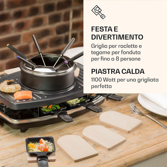 3-In-1 Griglia per Raclette E Set Fonduta Formaggio, Piastra Raclette Formaggio in Pietra Ollare 11W, Piastra Elettrica per Grigliare Carne E Formaggio Con Pentole E Forchette per Fonduta
